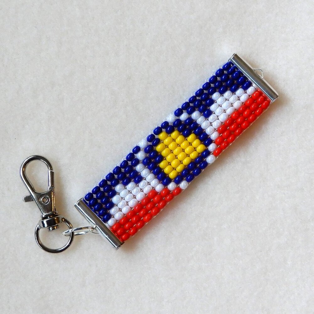 Utah state flag bead keychain/bag charm, handmade, Beehive State